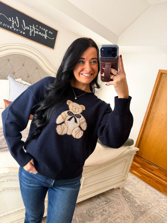 Teddy Bear Sweater- Navy