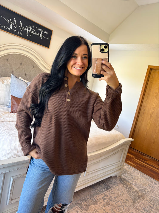 Henley Sweater- Chocolate