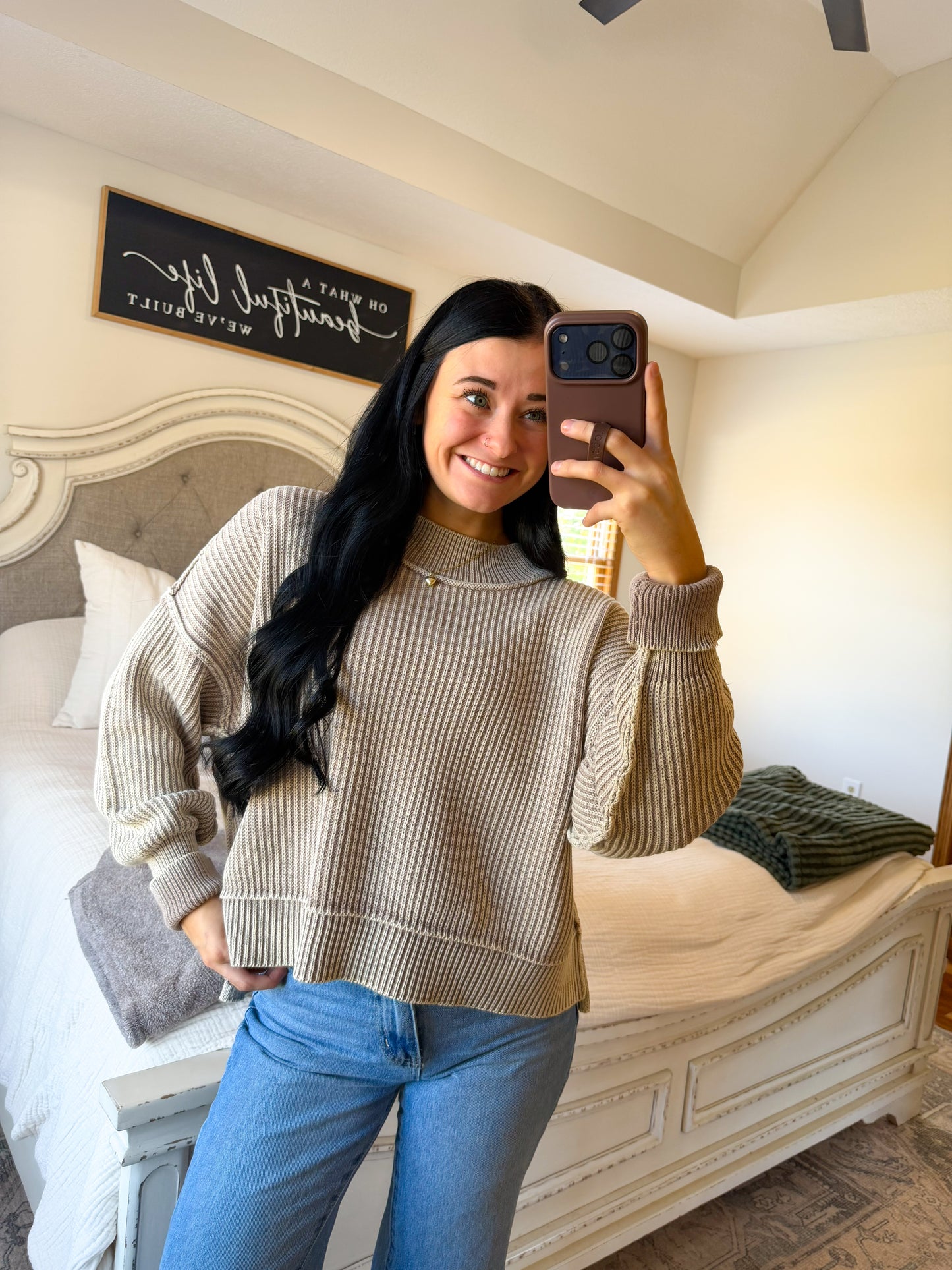 Noelle Striped Sweater- Lt Mocha