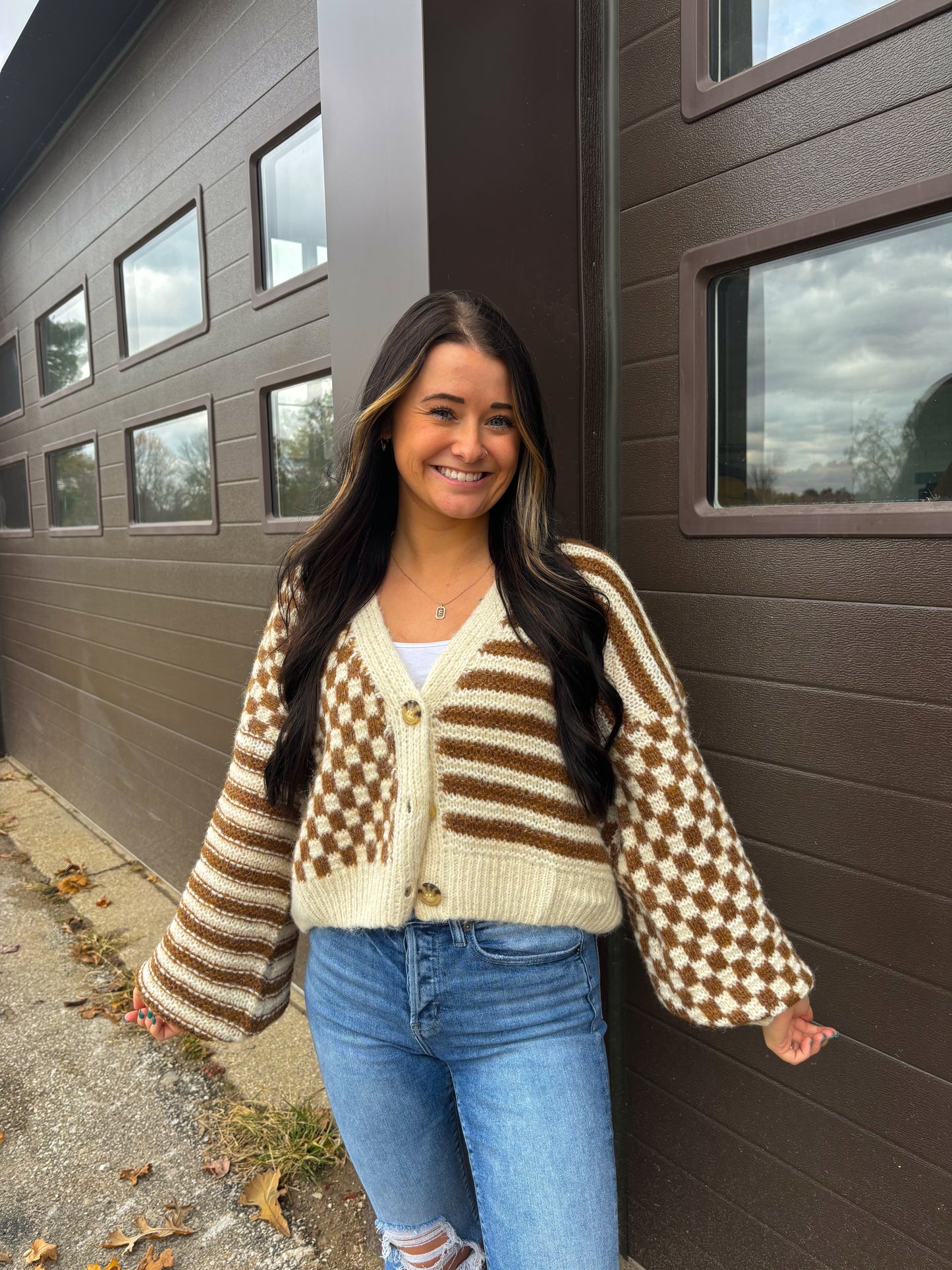 Stripe and Checkered Cardigan