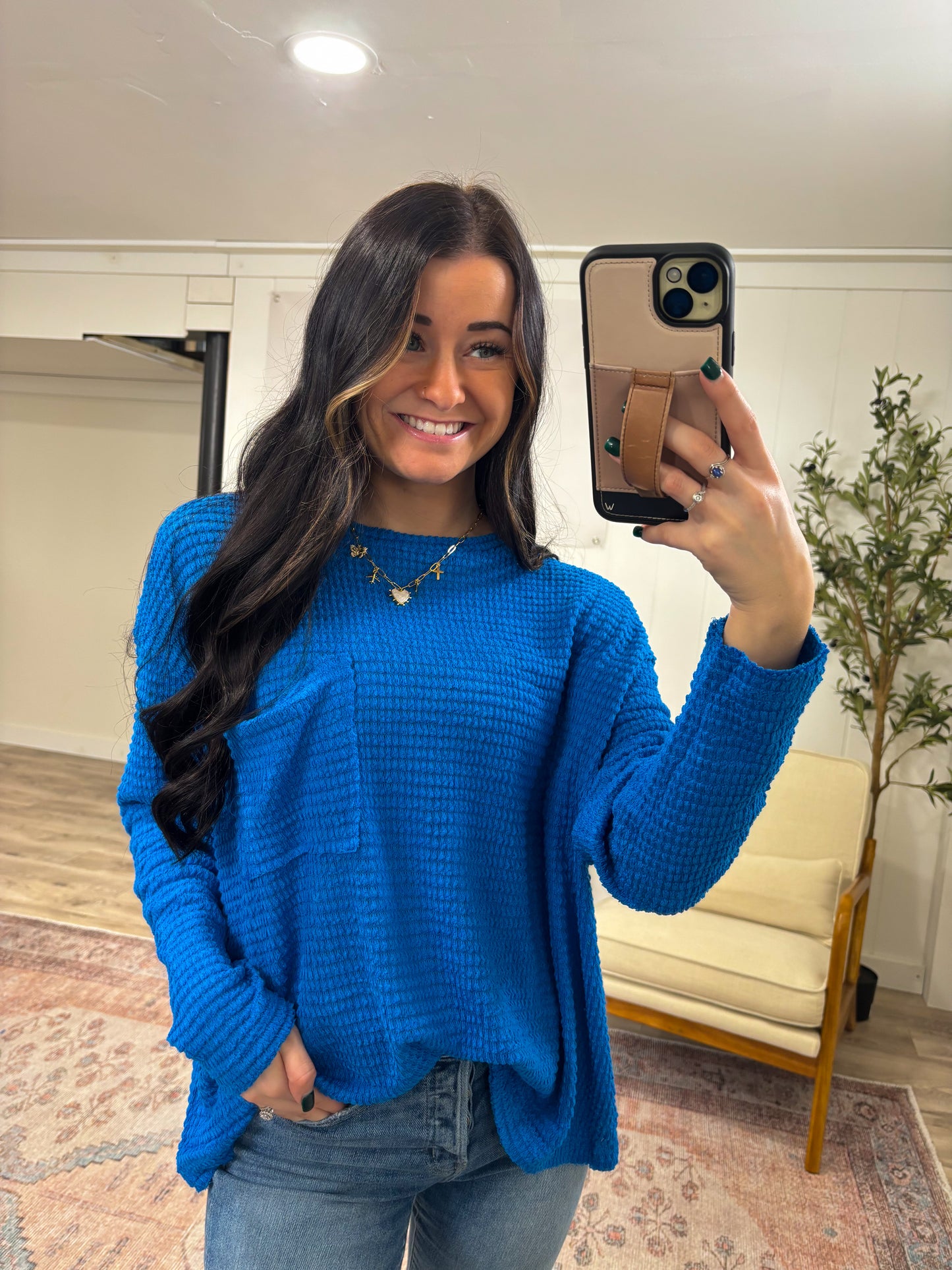 Lizzie Sweater Top- Ocean Blue