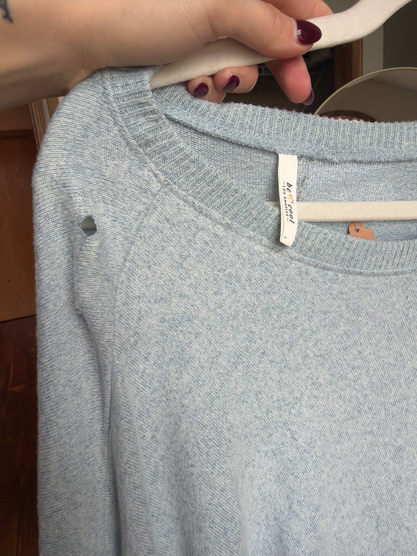 Basic Ultra Soft Henley Top- Baby Blue *TINY HOLE*