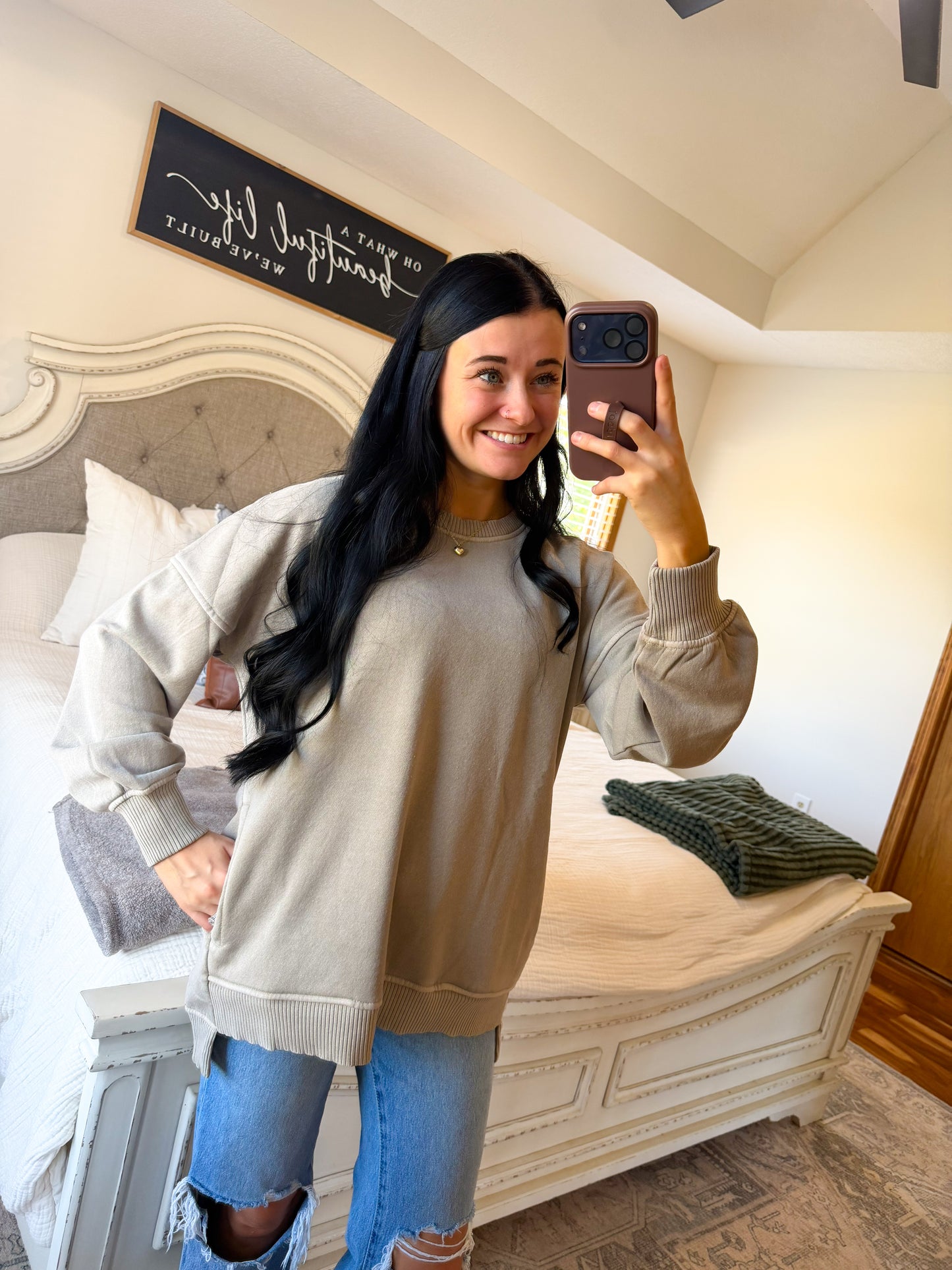Ellie High Low Pullover- Ash Mocha