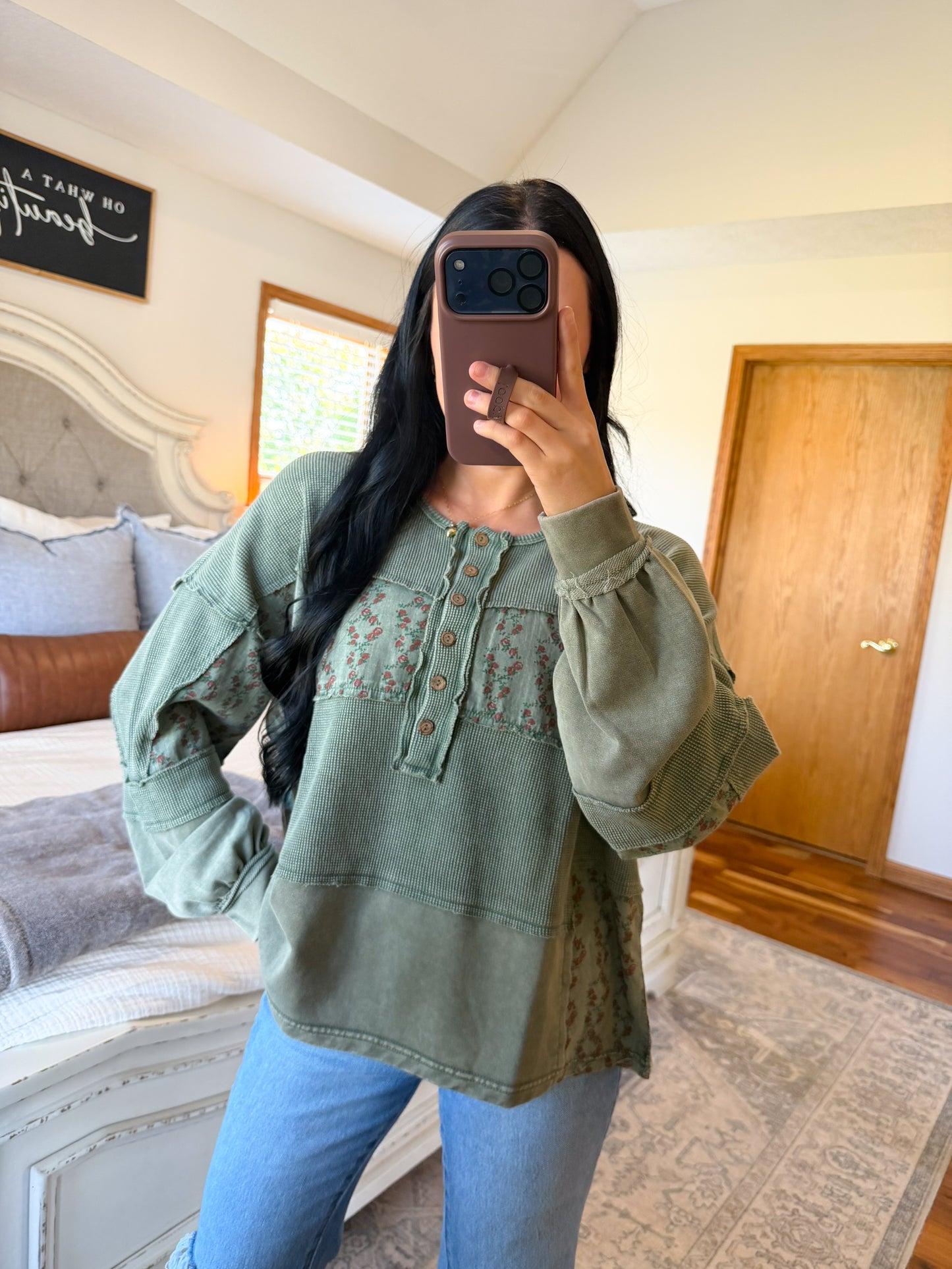 Mixed Media Sweater- Pine Green