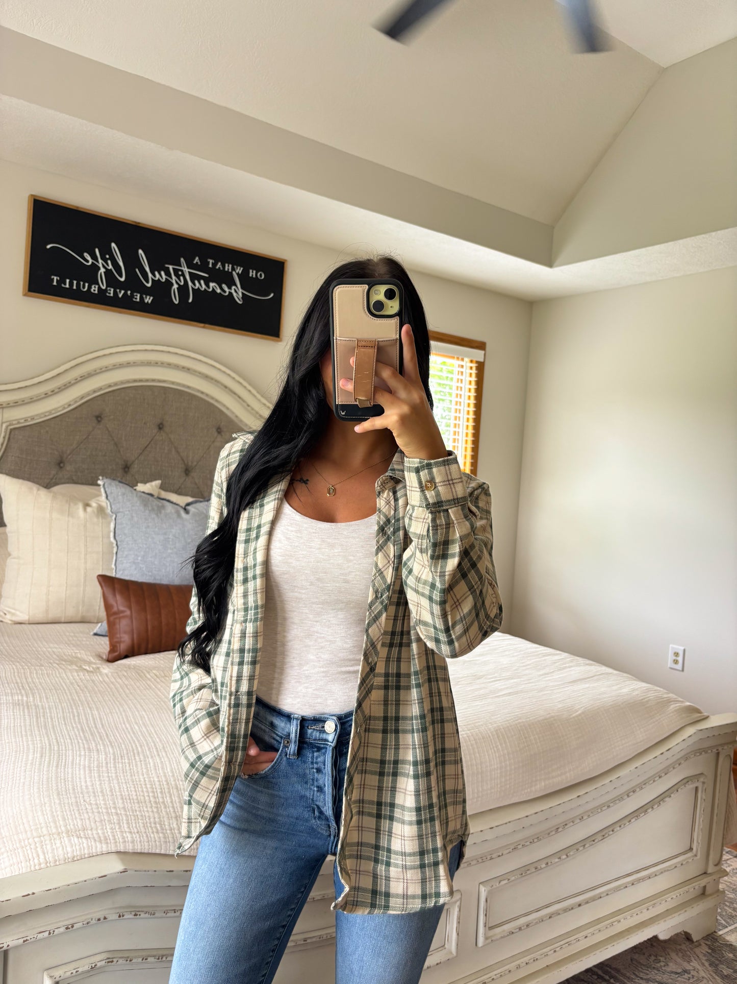 Saylor Flannel Top- Green/Cream