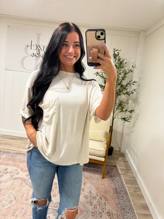 Relaxed Droopy Pocket Tee- Sand Beige