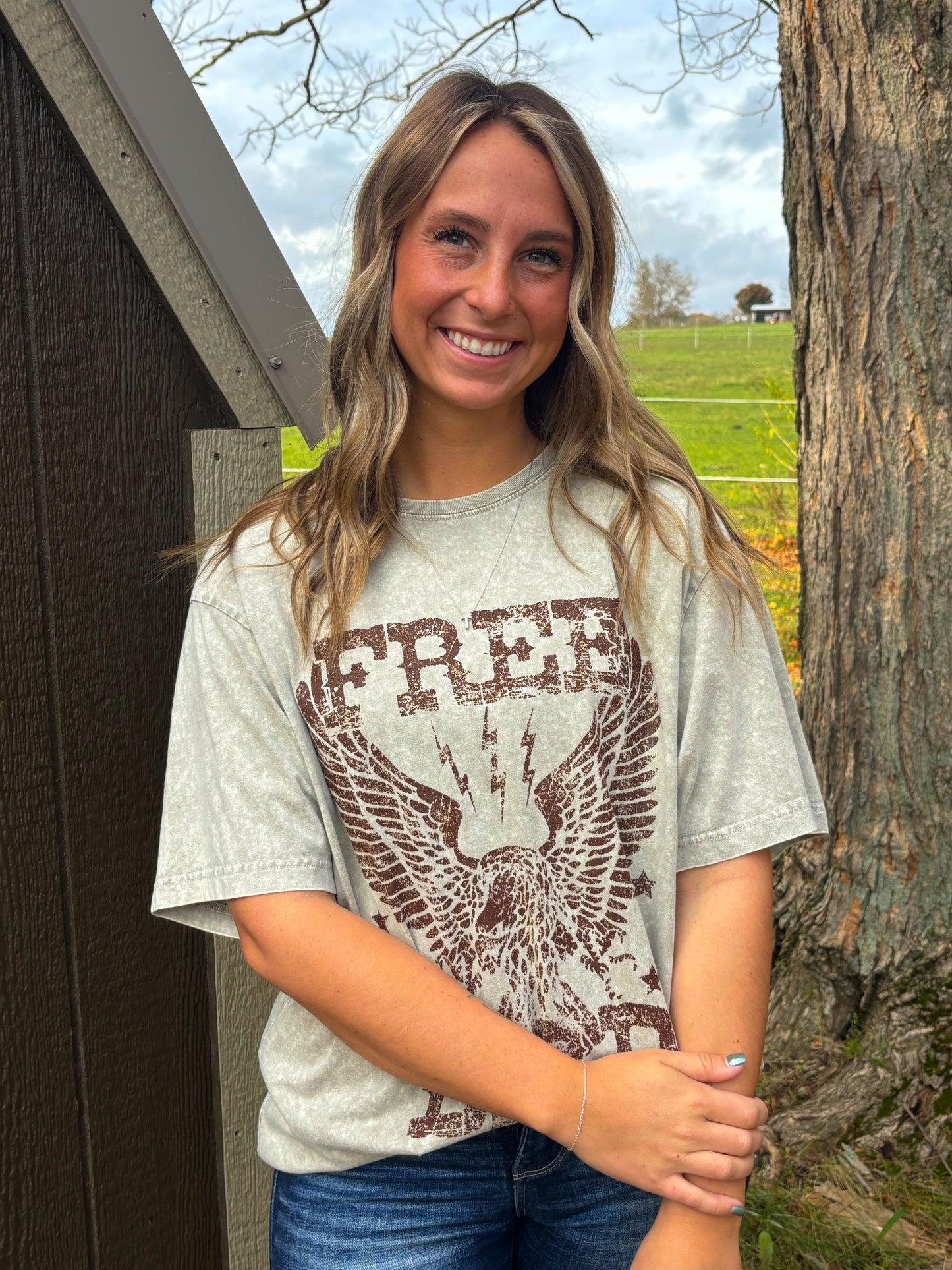 Free Bird Graphic Tee- Mocha