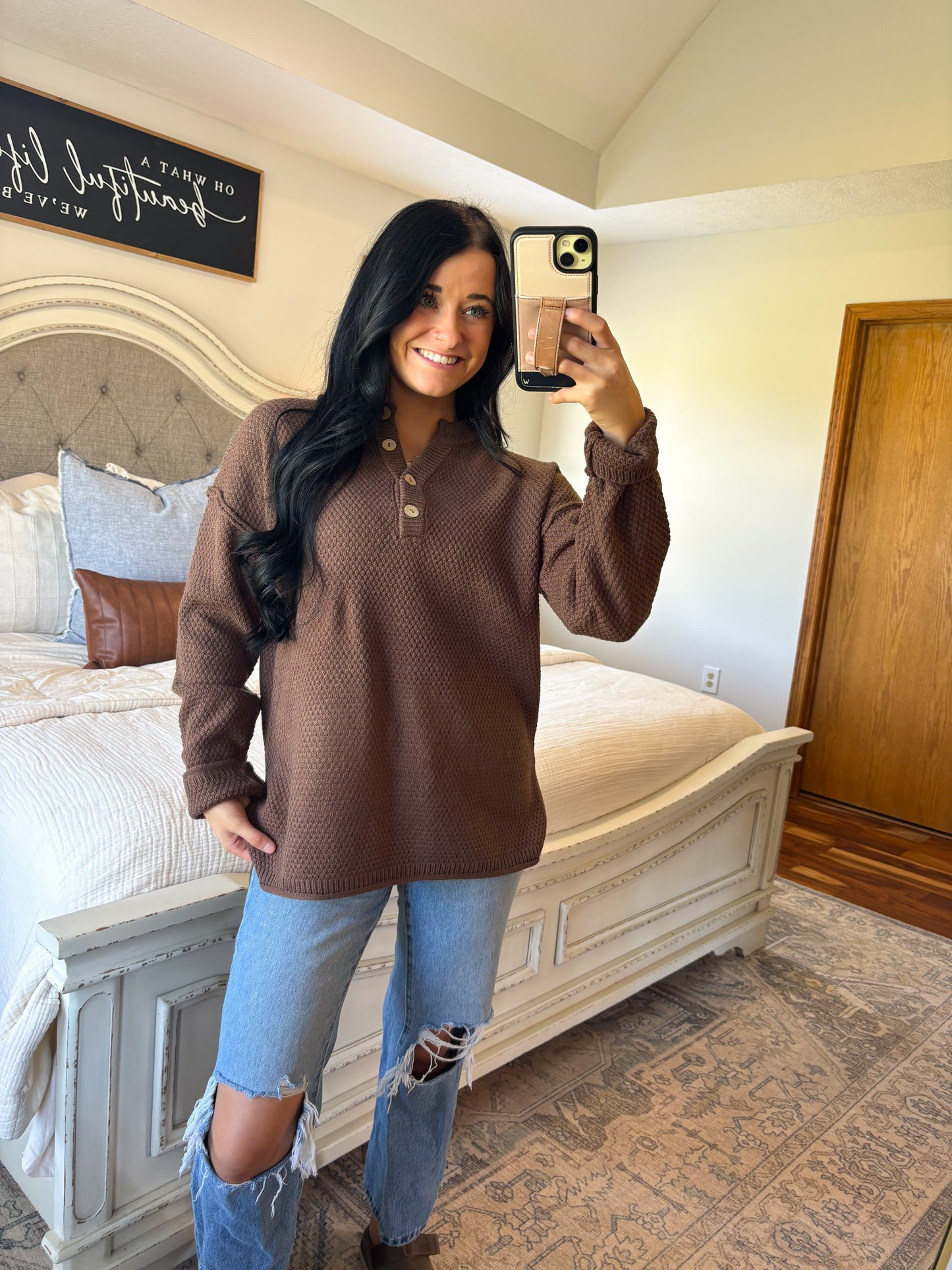 Henley Sweater- Chocolate