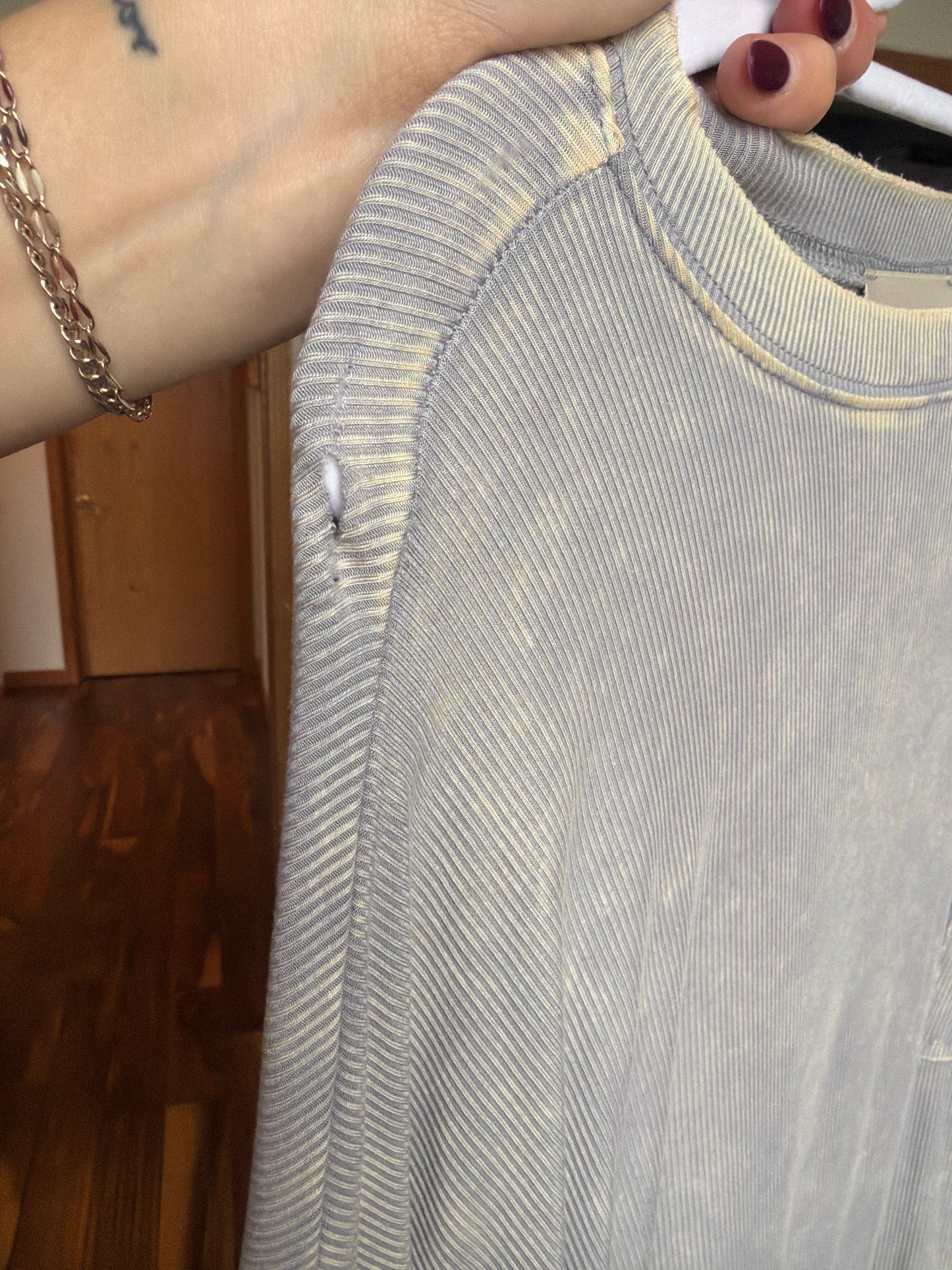 Relaxed Droopy Pocket Tee- Sleet *SMALL HOLE*