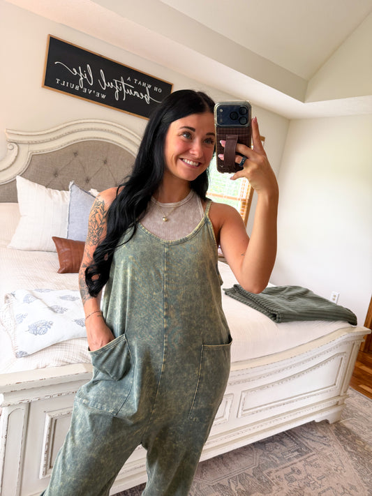 Hadley Mineral Washed Jumpsuit- Ash Jade