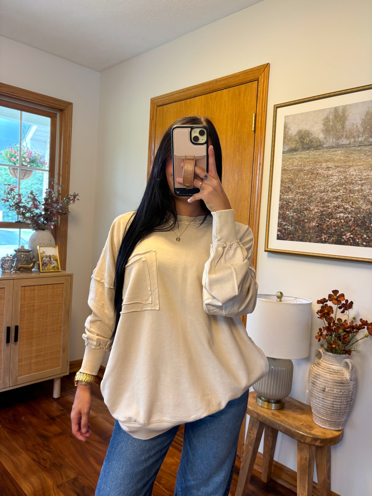 Front Pocket Pullover- Sand Beige