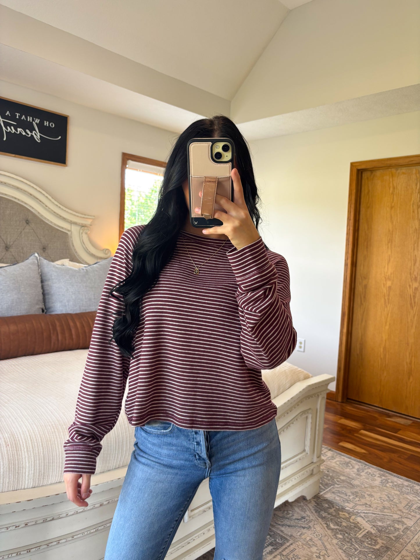 Ultra Soft Striped Top- Dark Cherry