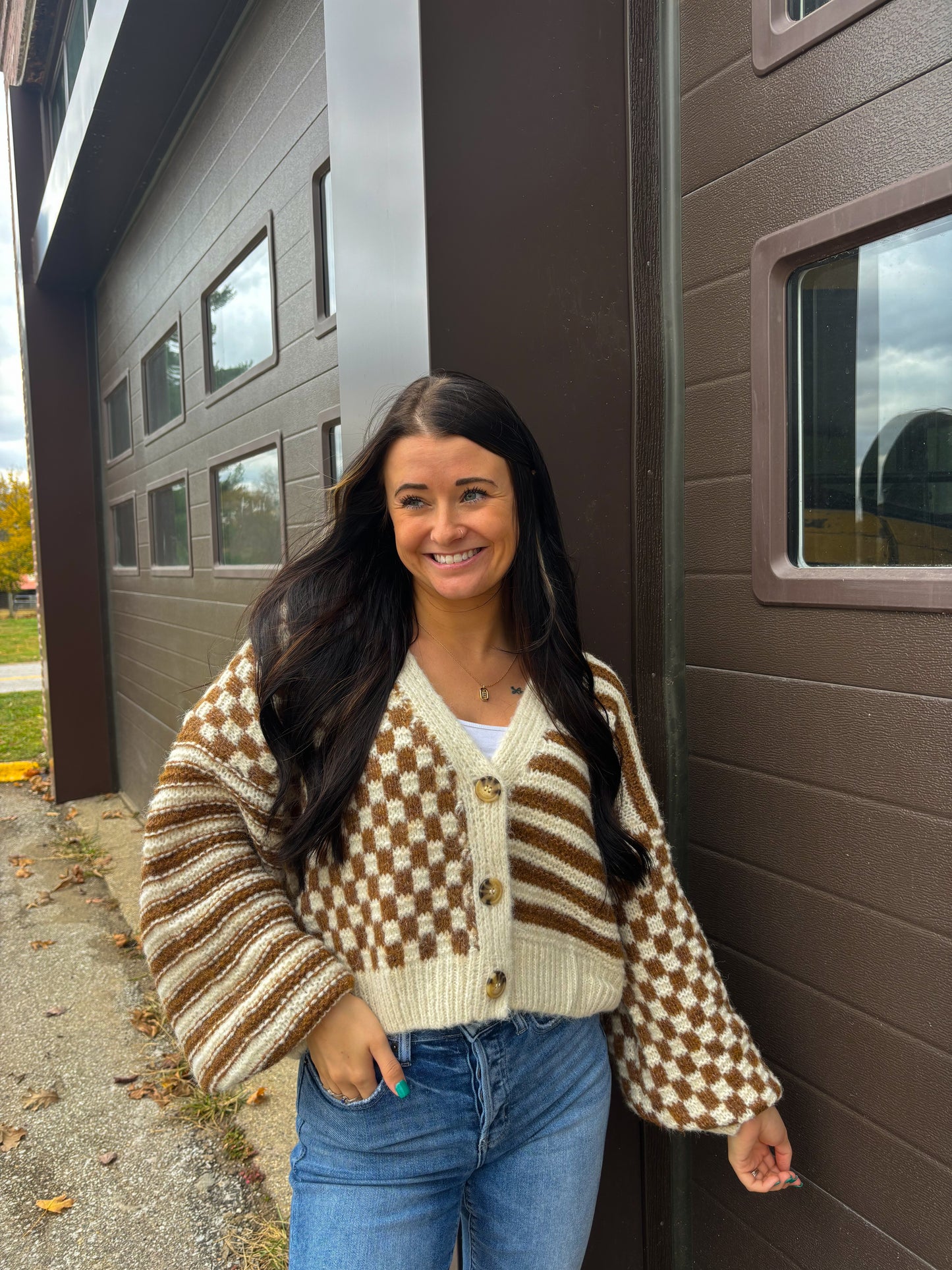 Stripe and Checkered Cardigan