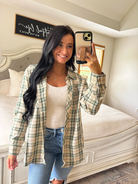 Saylor Flannel Top- Green/Cream