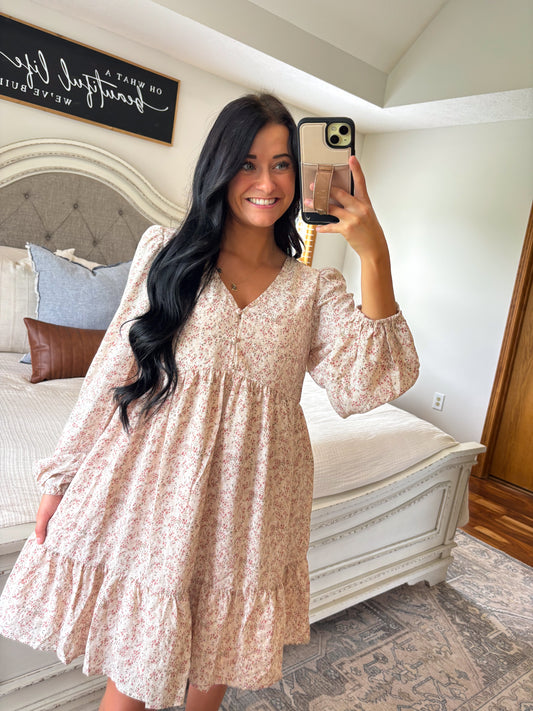 Floral Short Dress- Rosa Beige