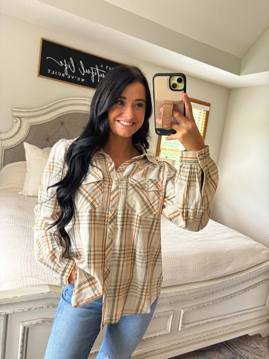 Snap Flannel Top- Ginger