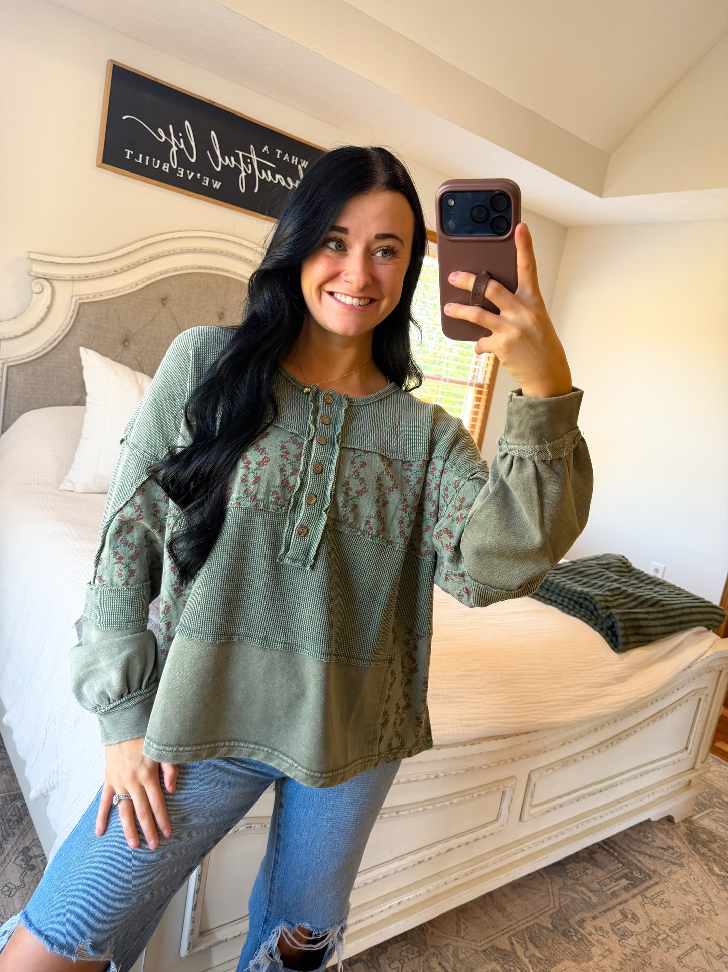 Mixed Media Sweater- Pine Green