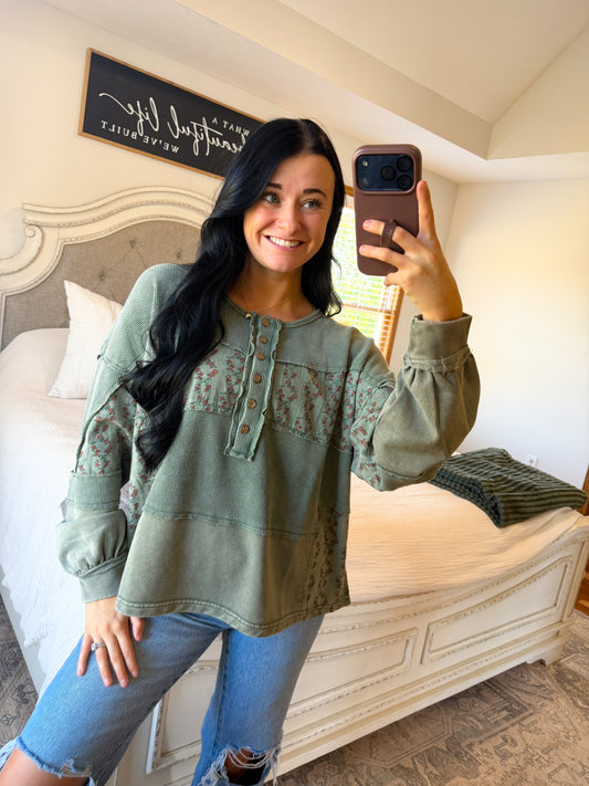 Mixed Media Sweater- Pine Green