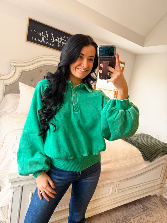 Blaire Fleece Pullover- Kelly Green