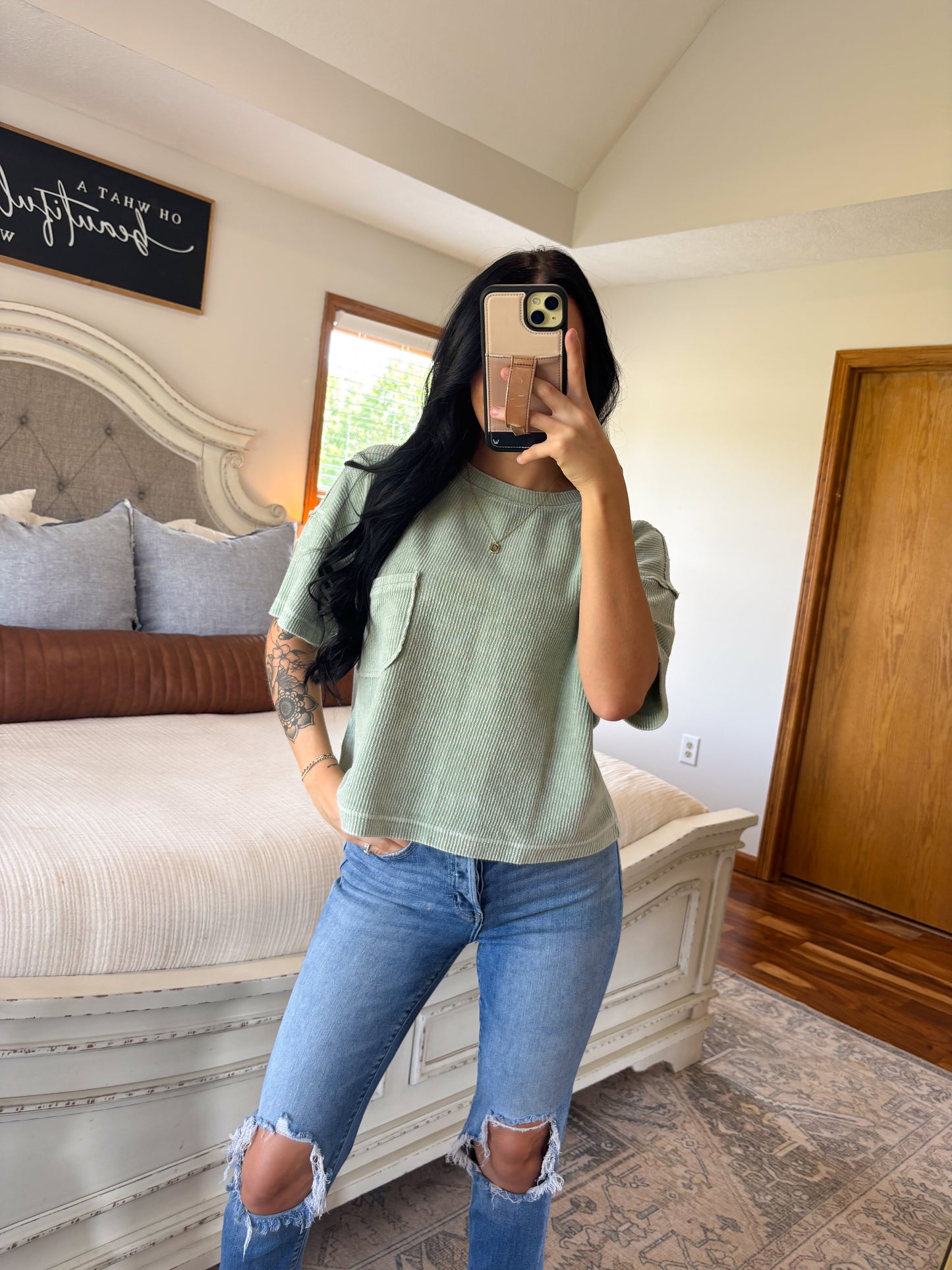 Leah Ribbed Top- Sage