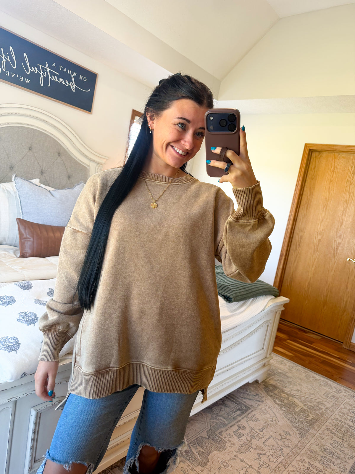 Ellie High Low Pullover- Camel
