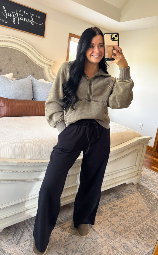 Fleece Lined Sweatpants- Black