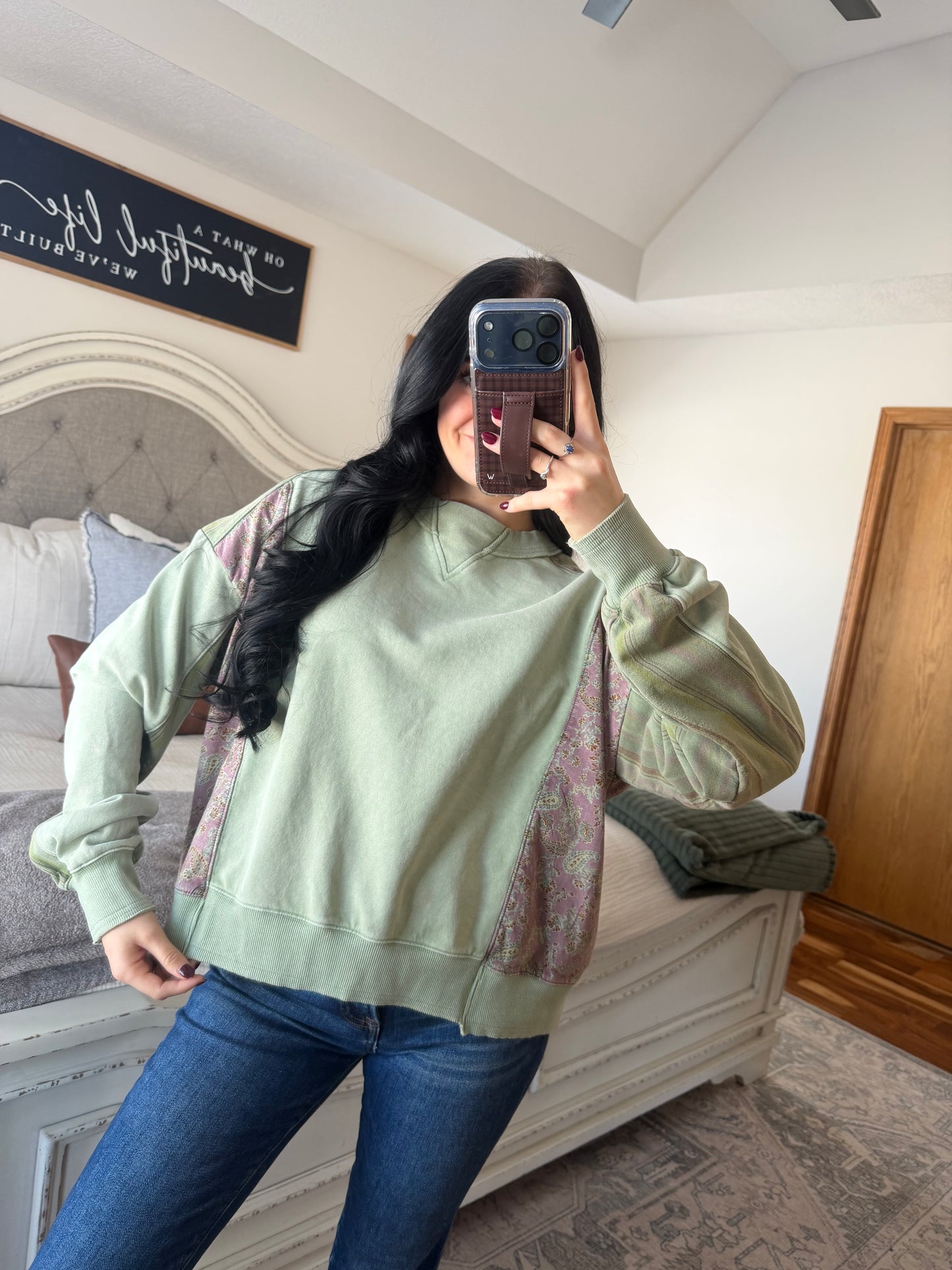 Sage Mixed Media Top