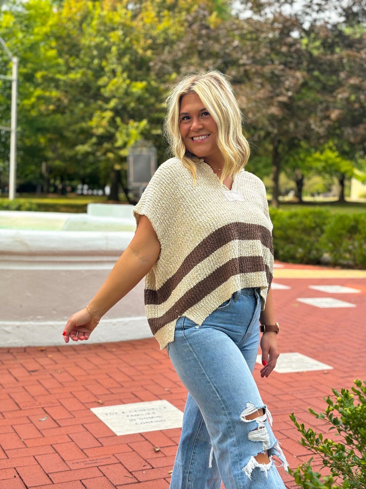 Piper Knit Top- Cream/Brown Stripes