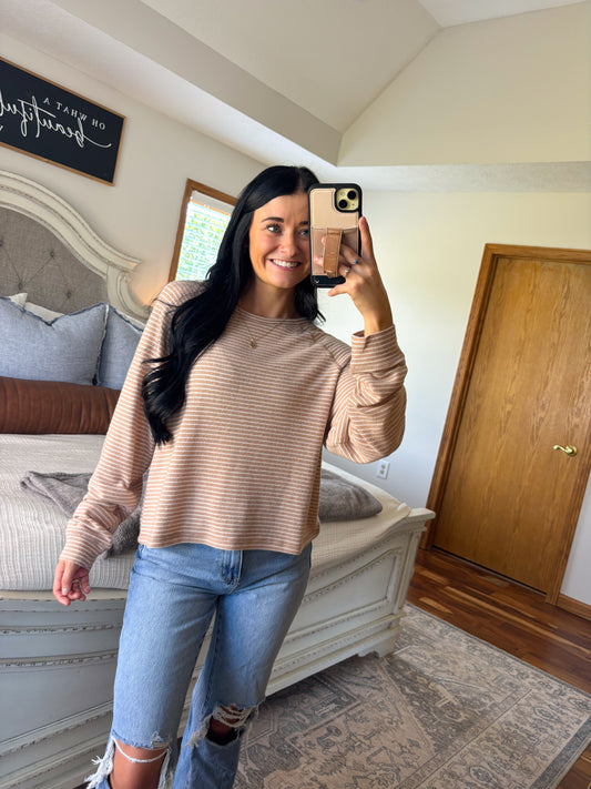 Ultra Soft Striped Top- Taupe