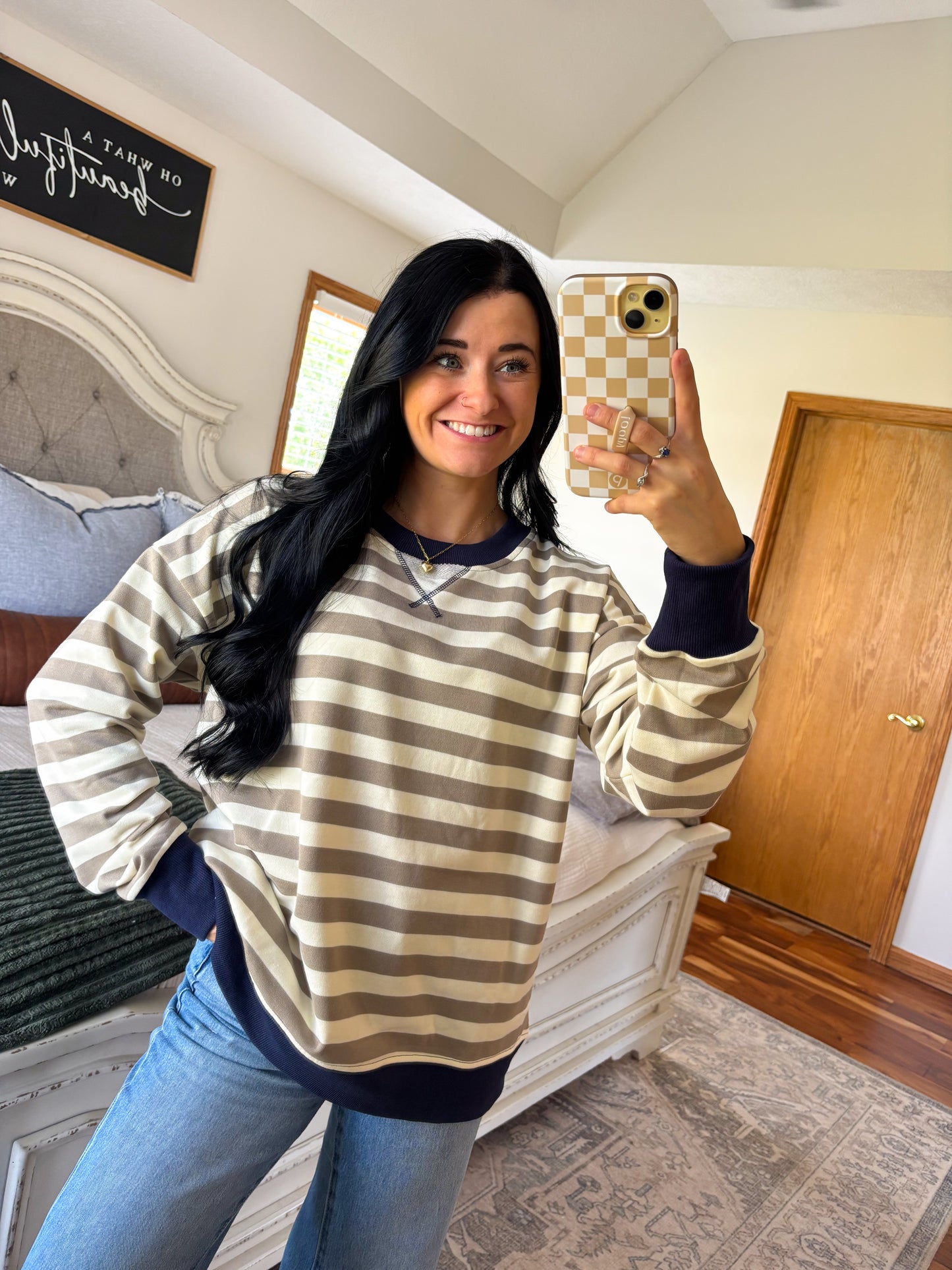 Riah Striped Top- Olive/Navy