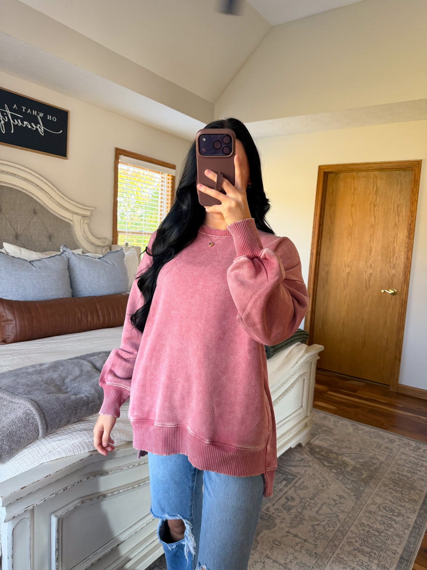 Ellie High Low Pullover- Rose