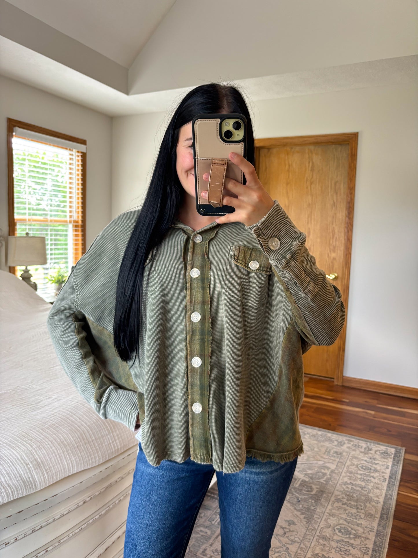 Green Plaid Waffle Top