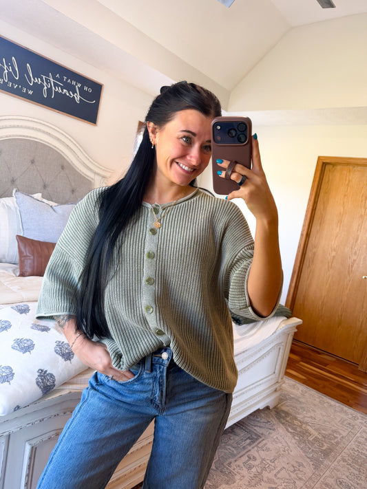 Cally Cardigan Top- Sage