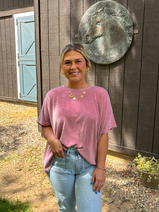 Cassidy Ribbed Top- Red