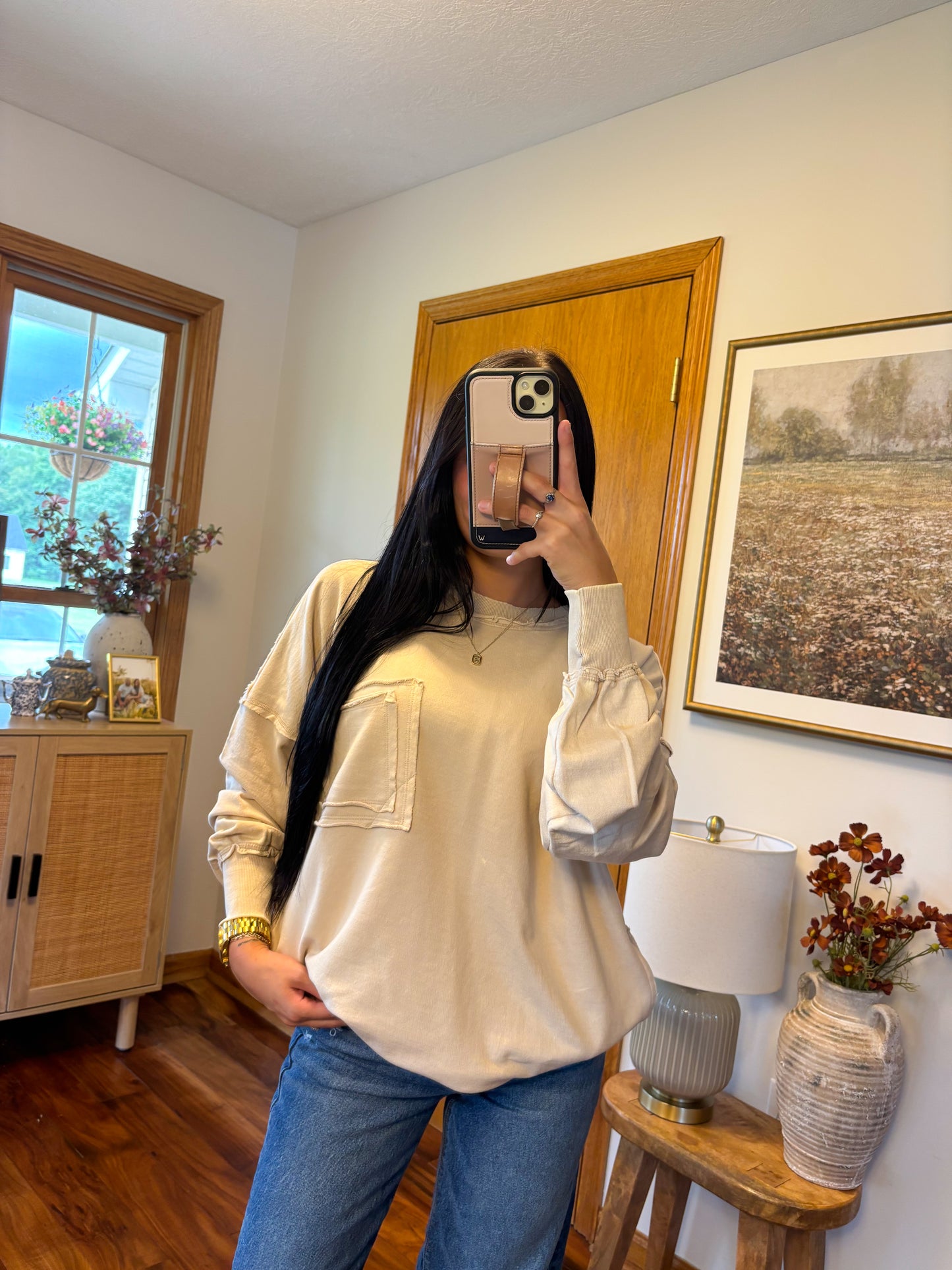 Front Pocket Pullover- Sand Beige
