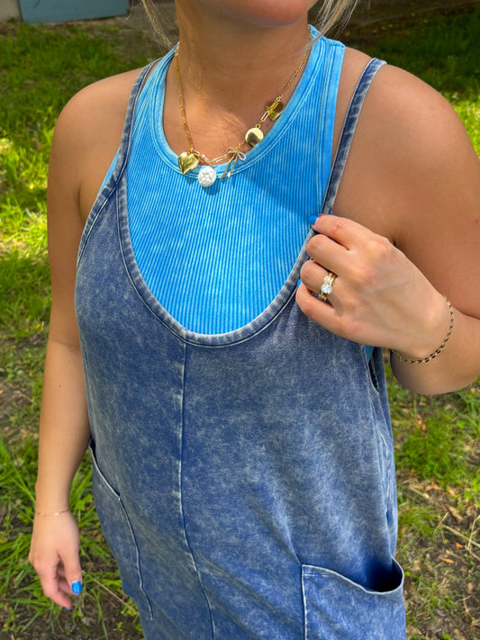 Mineral Washed Tank- Sky Blue