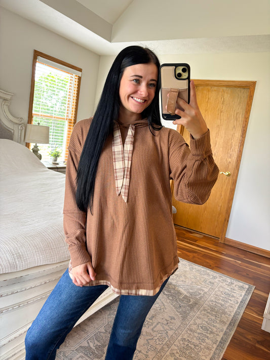 Waffle Plaid Hoodie- Cinnamon