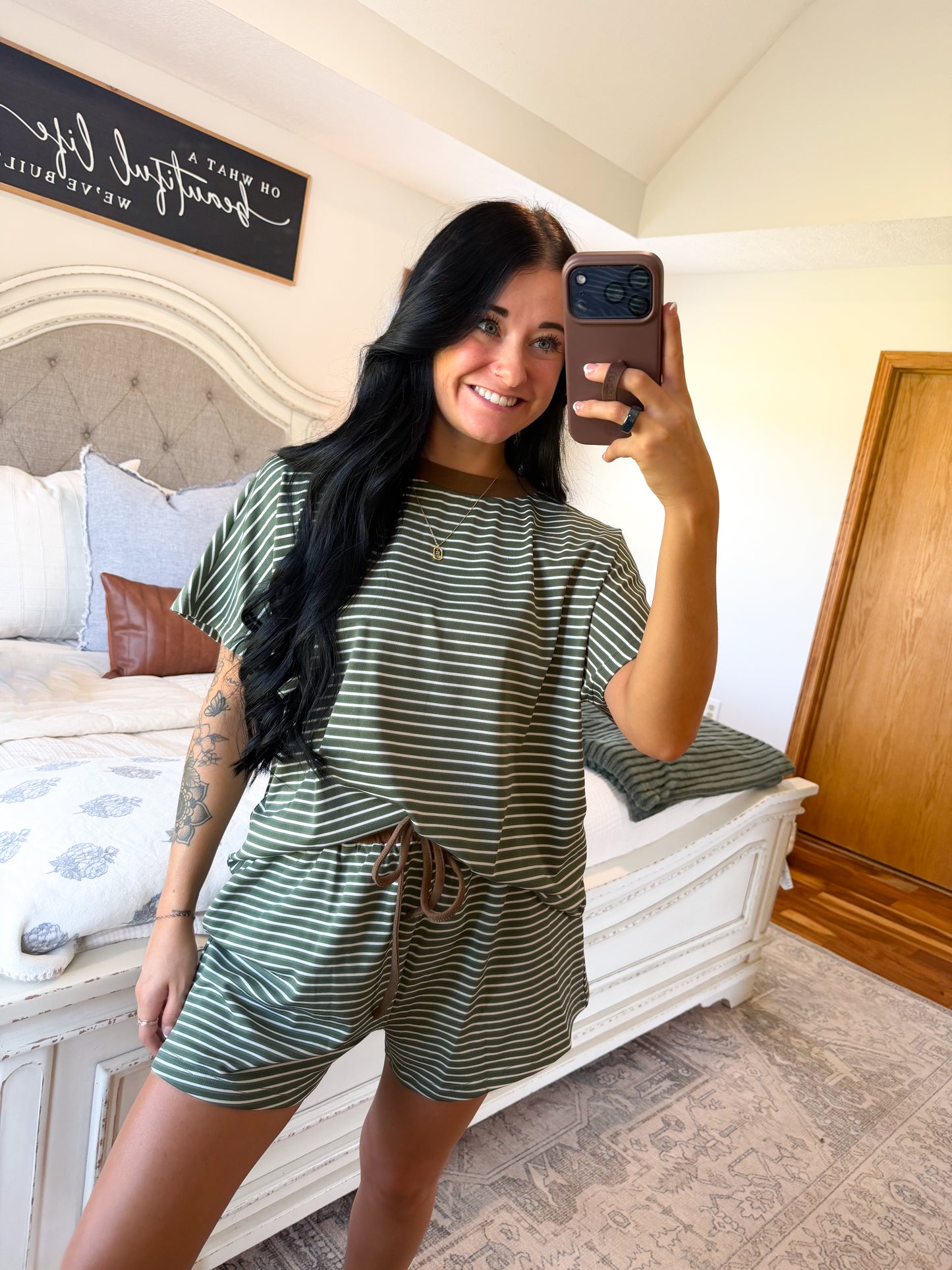 Summer Days Casual Set- Olive/Brown
