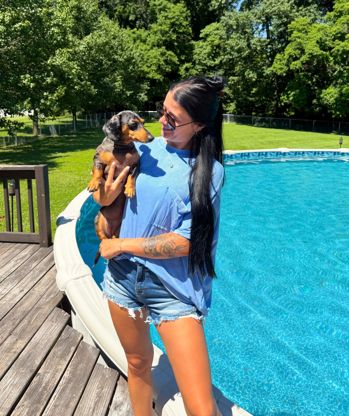 Relaxed Droopy Pocket Tee- Blue