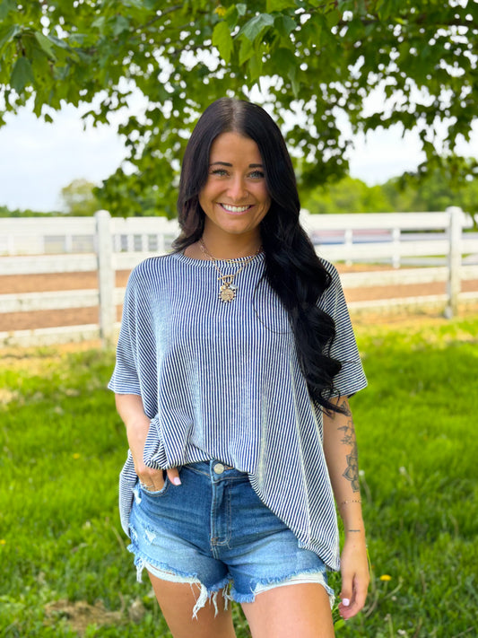 Cassidy Ribbed Top- Navy