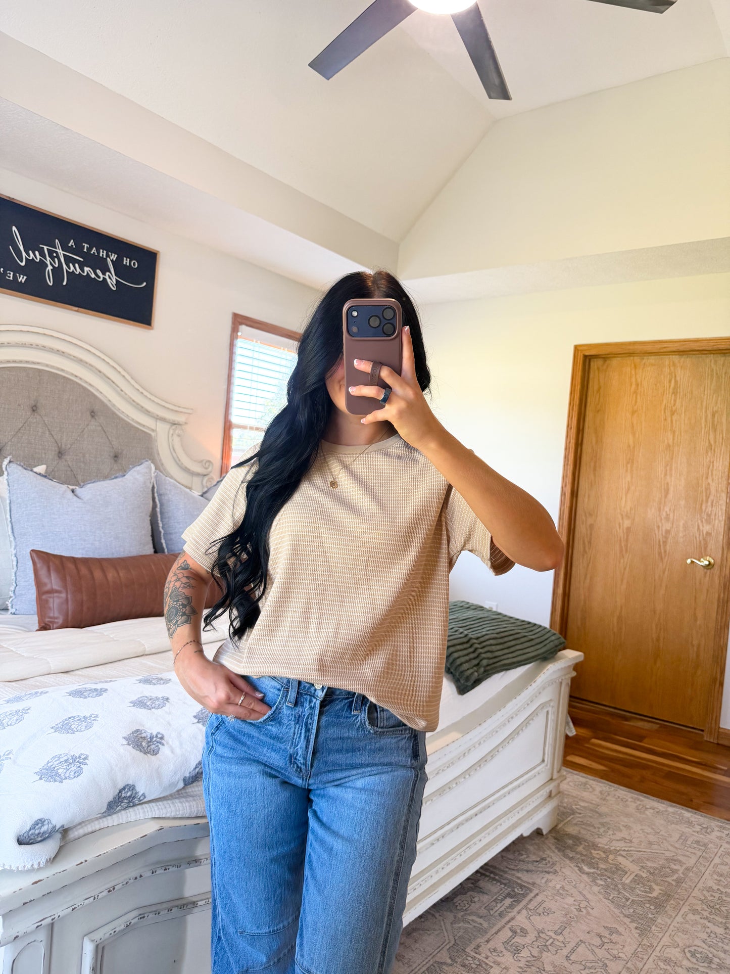 Basic Striped Tee- Taupe
