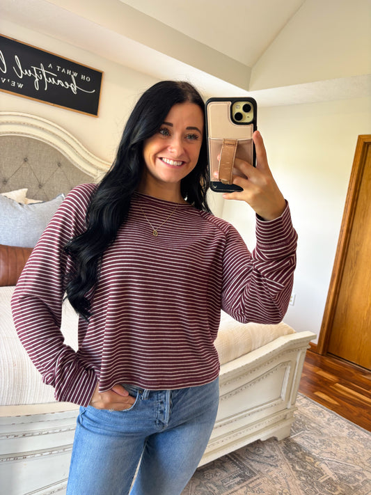 Ultra Soft Striped Top- Dark Cherry