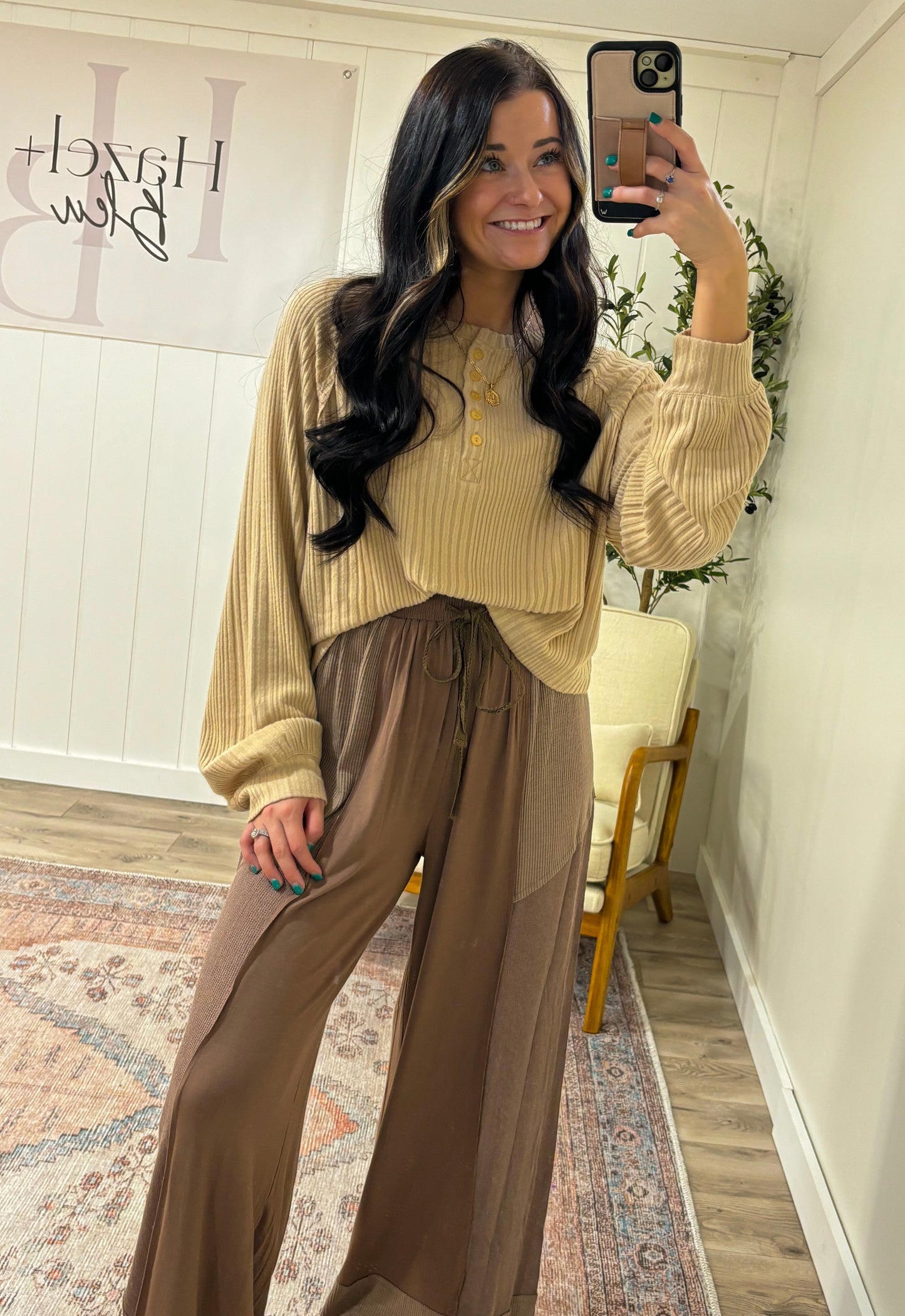 Cadence Color Block Pants - Chocolate