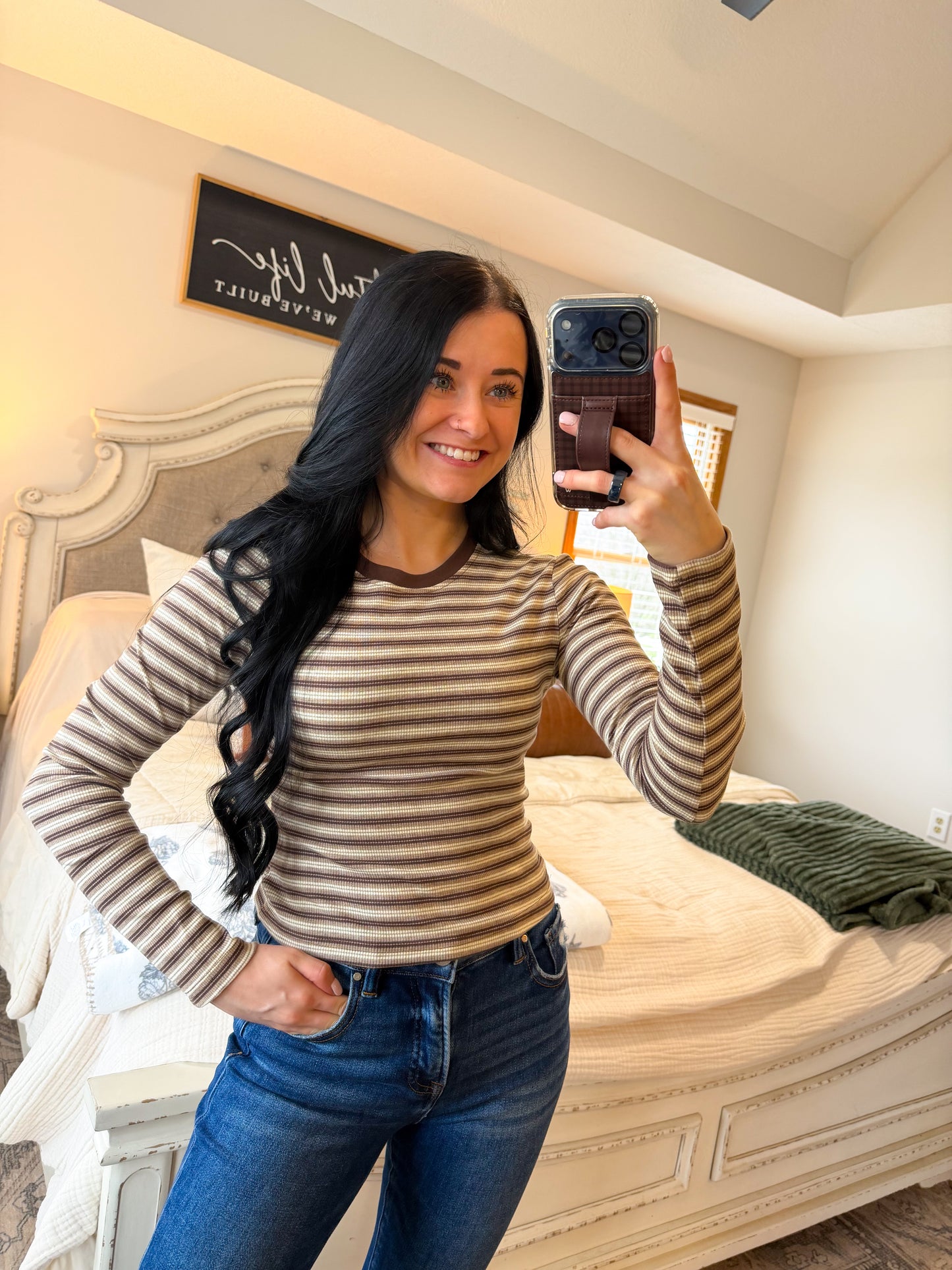 Striped Baby Tee Long Sleeve- Taupe