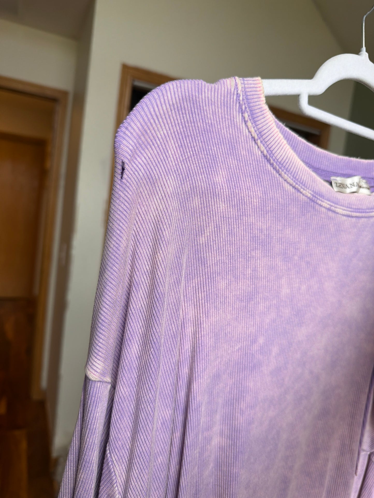 Relaxed Droopy Pocket Tee- Lavender *TINY HOLE*
