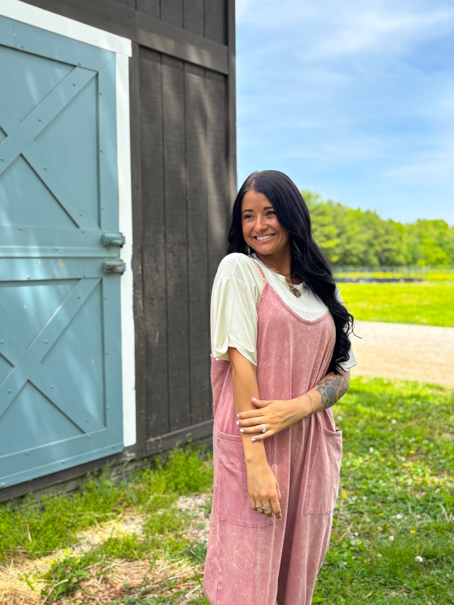 Hadley Mineral Washed Jumpsuit- Lt Rose