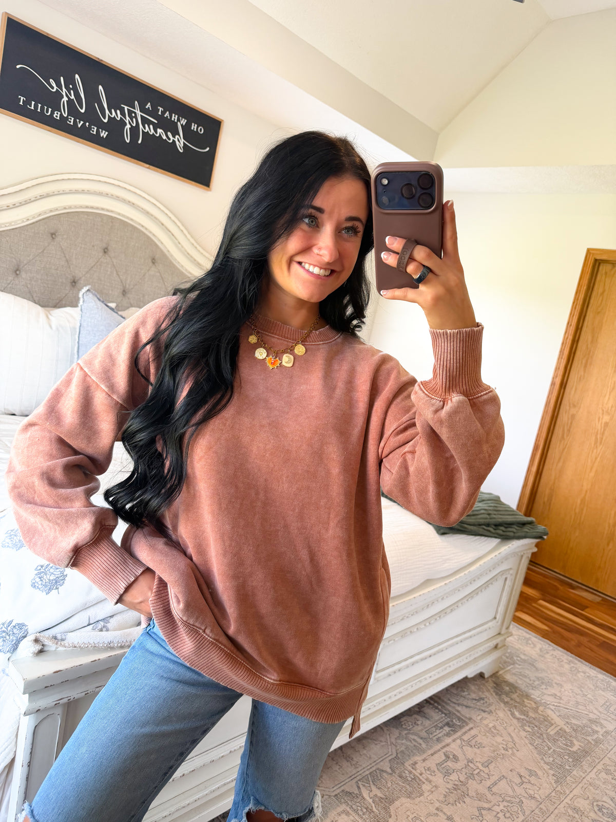 Ellie High Low Pullover- Rust