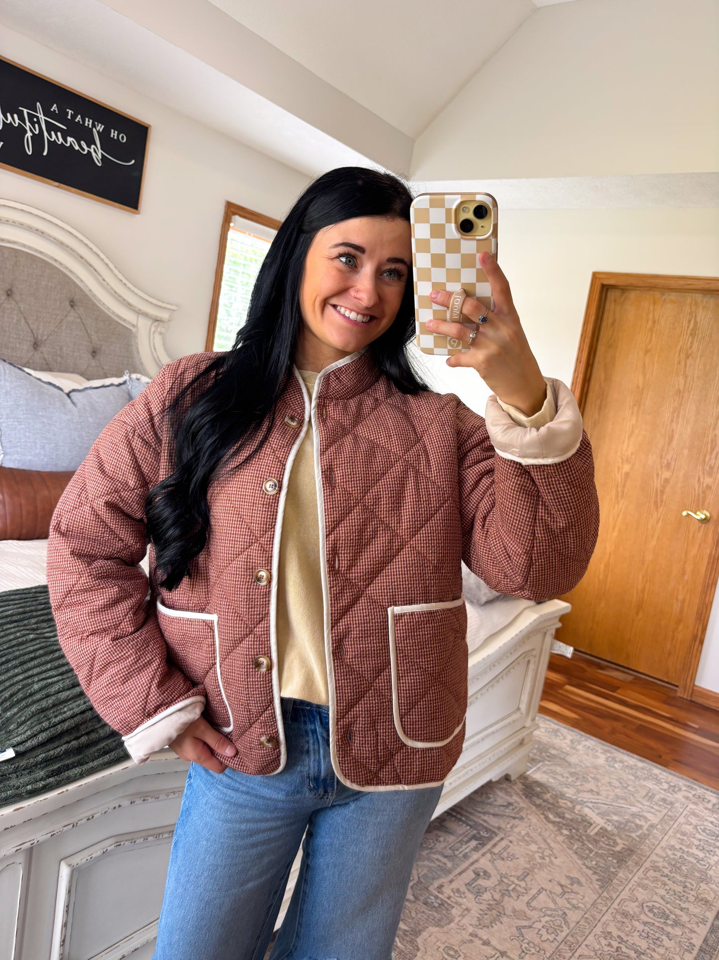 Gracie Gingham Quilted Jacket- Rose