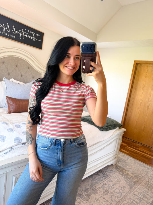 Striped Baby Tee- Coral