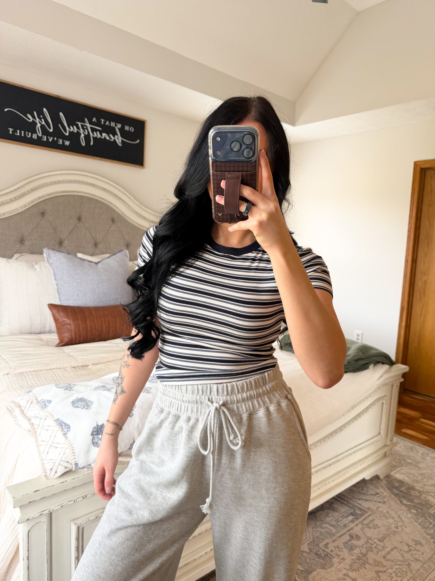 Striped Baby Tee- Navy